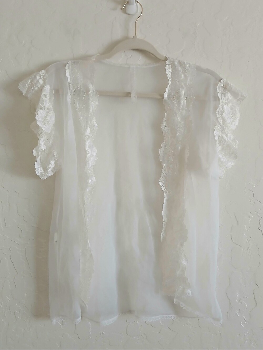 VINTAGE 80's Alana Gale Sheer Lace Lingerie Cardigan Women's M Ivory Dainty
